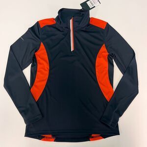 Abacus Sportswear Tenby 1/4 Zip Golf Top Womens S Navy Orange Long Sleeve NWT